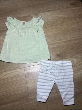 George Mint Green Top and Striped Leggings Kids Matching Set